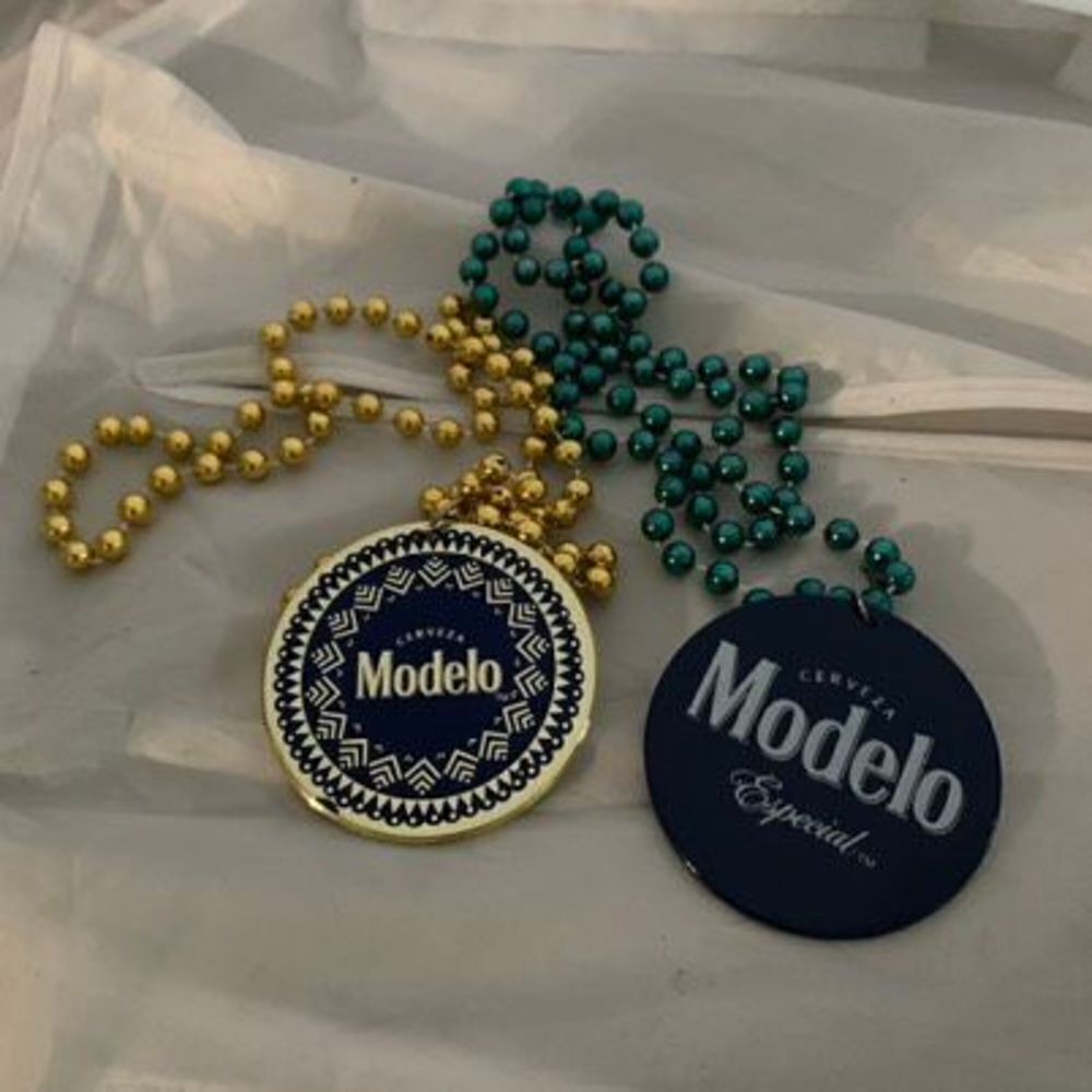 2 Cerveza Modelo Beaded Mardi Gras Beer Necklace Chains
